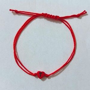 Red Cord Letter Initial Bead Bracelet • Handmade